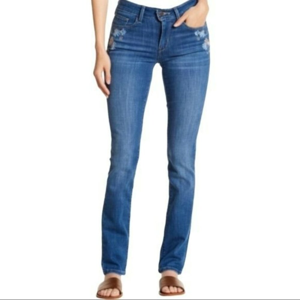 Levis Mid Rise Skinny Floral Embroidered Jeans In Blue Size 33 Cottagecore